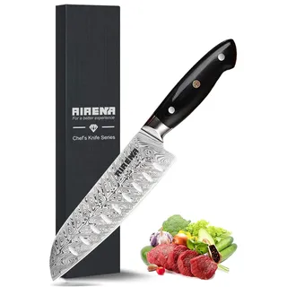 AIRENA Santoku Messer - 7" Japanisches Stil Küchenmesser - X50CrMov15 Deutsche Stahlklinge & Full-Tang Ergonomischer Pakkaholz-Griff - Beste Leistung & Ultrascharfes Kochmesser mit Geschenkbox