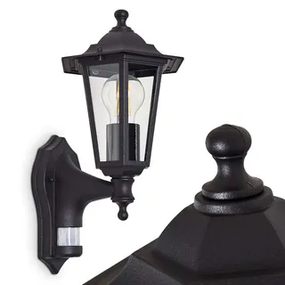 HOFSTEIN Außenwandleuchte Loria, Außenwandlampe mit Bewegungsmelder aus Metall/Glas in Schwarz/Klar, Wandleuchte Up im Retro/Vintage/Landhaus-Design, E27, IP44, Eingangsbereich, Terrasse, Haustür, Hof