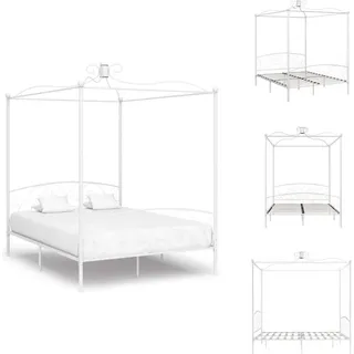 vidaXL Himmelbett-Gestell Weiß Metall 180 x 200 cm - Betten & Bettgestelle - Weiß