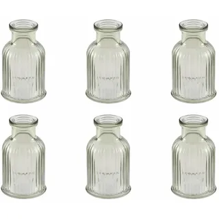 Mini Vasen 6er Set Glas Salbei Grün – Blumenväschen mit Streifen-Relief – Tischdeko Hochzeit, Taufe, Kommunion, Konfirmation, Geburtstag – Kleine Glasvasen Vintage/Boho Deko