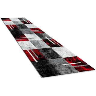 Paco Home Diamond 663 Kurzflorteppich 80 x 300 cm Grau/Rot