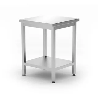 HENDI Zentraler Arbeitstisch, Arbeidsplatte, mit Regalboden, geschraubt, Verstellbare Füße, für Restaurant, Bar, Küche, 600x600x(H)850mm, Edelstahl