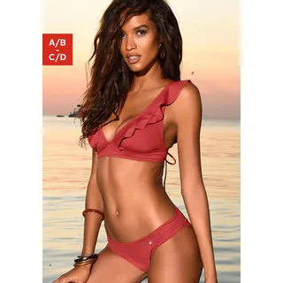 Triangel-Bikini JETTE, Damen, Gr. 38, Cup A/B, rot (rostrot), Polyamid, unifarben, Bikini-Sets Triangel-Bikini, mit Volant, Topseller