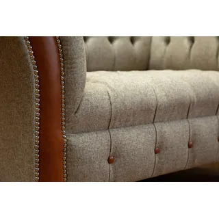 Design Chesterfield Stoff Couch Sessel 1.5 Sitzer Polster Sofas Lounge Club Neu - Beige