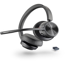 Schnurloses Poly Voyager 4320 UC-Headset – Stereo-Kopfhörer mit Noise Cancelling-Mikrofonarm – Verbindung mit PC/Mac/Mobiltelefon über Bluetooth – Kompatibel mit Teams (zertifiziert), Zoom und mehr