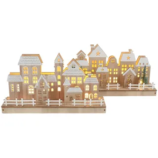 Weihnachts-LED-Häuserreihe aus Holz Winterstadt Weihnachtsdeko Winterlandschaft