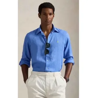 Polo Ralph Lauren für Herren. 710966294500 Maßgeschneidertes Leinenhemd blau (S), Lässig, Klassisch, Langarm