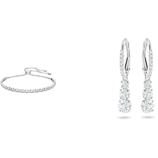 Swarovski Attract Trilogy Ohrringe, Weiss, Rhodiniert & Subtle Trilogy Armband, Weiss, Rhodiniert