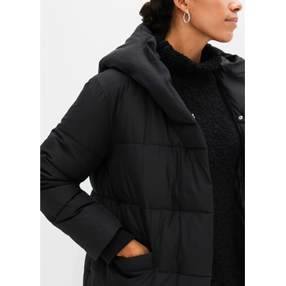 Steppmantel BONPRIX, Damen, Gr. 42, schwarz, Steppware, Obermaterial: 100% Polyester. Futter: 100% Polyester. Füllung: 100% Polyester, unifarben, oversize knielang, Rippbündchen, Mäntel Steppmantel, mit dicker Wattierung, mit Kapuze, Oversize-Passform