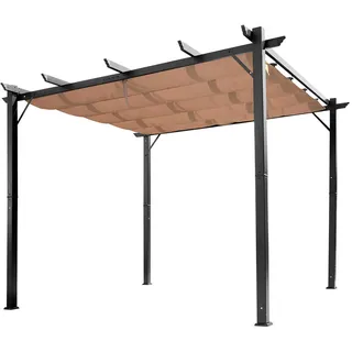 Outsunny Pergola Pavillon Aluminium Grau+Braun , Grau, Braun , Metall, Kunststoff , 400x223x300 cm , Sonnenschutz, Pavillons