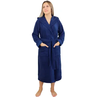 OTTO home Damenbademantel "Livia, ideal für Sauna & Spa, Hotelbademantel" 1 Stk. gemusterter Bordüre, langer Bademantel Damen, 100% Baumwolle, XS-2XL, marine