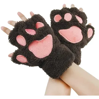 AfinderDE Halbhandschuhe Fingerlos Handschuhe Damen Mädchen Plüsch Halb Handschuhe dicken warmen Fingerhandschue Cartoon Tier Bär Katze Krallen Winterhandschuhe