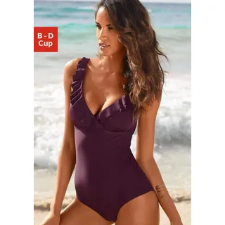JETTE Badeanzug mit eleganter Rüsche und Shaping-Effekt, bordeaux