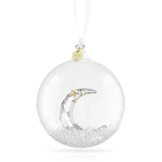 Swarovski Annual Edition Weihnachtskugel 2025, Festliche Glaskugel mit 2.200 Kristallen, Mondsichel mit Goldfarbenen Sternen und Weißem Ripsband, Größe: 10.9 x 7 x 7 cm
