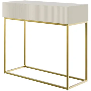 Selsey Konsolentisch Mit Schublade Beistelltisch 90 cm Eingangstisch Konsole Schminktisch Veldio Graubeige Goldene Beine