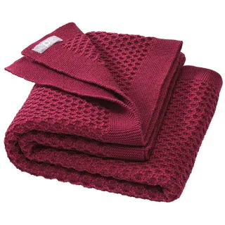 Disana WABEN-STRICKDECKE, 100% Bio-Merinowolle GOTS, IVN Best | kuschelweiche Decke mit Wabenmuster | Newborn Baby Kleinkind Kind Unisex | Made in Germany | Cassis