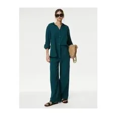 Womens M&S Collection Bequeme Hose aus reiner Baumwolle mit elastischem Bund - Dark Turquoise, Dark Turquoise, UK 8 (EU 36)