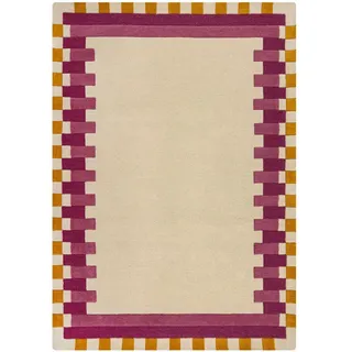 Xora Wollteppich , Gelb, Rosa , Textil , Bordüre , rechteckig , 200x290 cm , Reach, AZO-frei, Bsci, Handmade in India , für Fußbodenheizung geeignet , Teppiche und Böden, Teppiche, Moderne Teppiche