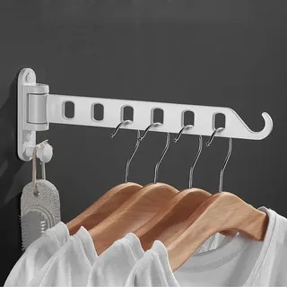 ZUIMENG Wand Kleiderständer Klappbar, 180°Drehbare Kleiderhaken kleiderstange, Wandhaken Hakenleiste Garderobenhaken kleiderlüfter für Balkon Waschküche Badezimmer (weiß, 1 Stück)