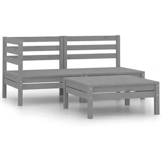 GartenmöBel Set,3-TLG. Garten-Lounge-Set Massivholz Kiefer Grau FüR Garten, Terrasse, AußEnbereich, Balkon - Grau