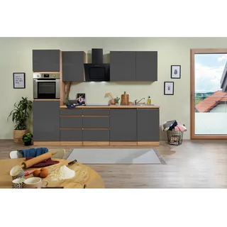 Respekta Küchenzeile 280 cm Grau Hochglanz-Sonoma Eiche