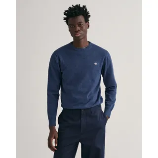 Rundhalspullover GANT "CLASSIC COTTON C-NECK", Herren, Gr. 4XL, blau (schwarz jeansblau melange), Strick, Obermaterial: 100% Baumwolle, meliert, regular fit hüftlang, Rundhals, elastischer Bund, Pullover Rundhalspullover, Premium Strickpullver aus weicher 100% Baumwolle, Übergangspullover