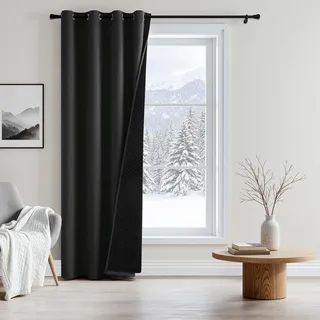 MIULEE Vorhänge Blickdichte Doppellagige Thermovorhang Gegen Kälte und Hitze, Dicker Lärmschutz Kälteschutz Türvorhang, Gardinen Ösen Verdunkelung Wind Winter, 200x140(HöhexBreite), Schwarz, 1 Stück