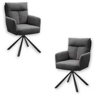 Sofia Esszimmerstühle 2er Set, Cord Bezug Grau, schwarzes Metallgestell | 60 x 93 x 67 cm (B/H/T), Sitzhöhe 48 cm, ergonomische Polsterung, T-Ziernaht, für Esszimmer, Wohnzimmer, Küche, Büro geeignet