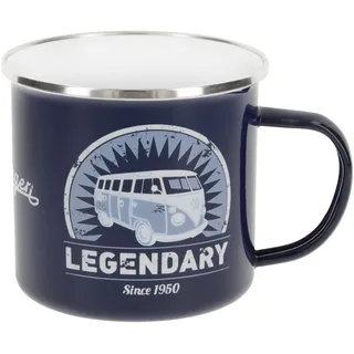 VW Collection - Volkswagen Große Emaille Kaffee-Tee-Tasse-Becher-Haferl für Camping & Outdoor T1 Bus 500 ml (Legendary/Blau)