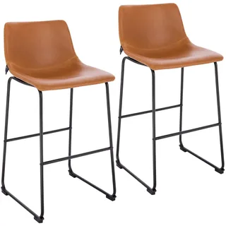 Svita JOHN 2-er Set Barhocker Barstuhl mit Rückenlehne Retro Kunst-Leder Cognac - Braun