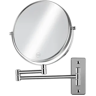 AumVum Kosmetikspiegel Wandmontage, 8” Rasierspiegel mit vergrößerung 10 Fach, 1X/10X 360° Schwenkbarer Ausziehbarer Badezimmerspiegel, Chrome