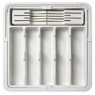 EDIBAZZAR | Besteckkasten für Schublade, ausziehbarer Kücheneinsatz, weiß