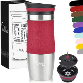 Milu Thermobecher 370ml 450ml Isolierbecher Kaffeebecher to go - 100% Auslaufsicher - Trinkbecher aus Edelstahl - Autobecher doppelwand Isolierung - Thermo Becher - Travel Mug (Rot, 370ml)