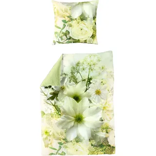 BIERBAUM Green Flower Floral Grün 135 x 200 cm + 2 x 80 x 80 cm