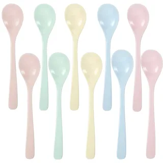 Eierlöffel Kunststoff,10 Stück Bunte EierlöffelKunststoff,Eislöffel Plastik Löffel Klein wiederverwendbar,Eierlöffel Kunststoff Bunt,Anti-Tropf Imitation Porzellan Geschirr lange Löffel für Getränke