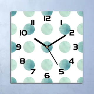 Wanduhr Echt-Glas-Küchenuhr Aquarell Punkte Quarz Lautlos 30x30 Deko Bilder - Blau