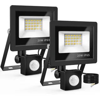 Realky LED Strahler mit Bewegungsmelder, 20W 2000LM Außenstrahler 6500K Kaltweiß Scheinwerfer LED Fluter IP65 Wasserdichter, Aussenlampe mit Bewegungsmelder für Garten, Innenhöfe, Garage (2er-Pack)