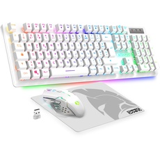 Empire Gaming - Armor RF800 Pack Clavier Souris Gaming sans Fil AZERTY (Français-Layout) RGB Avec Tapis de Souris -Clavier 2.4G -Souris 4800 DPI -PC PS4 PS5 Xbox One/Series Mac - Blanc