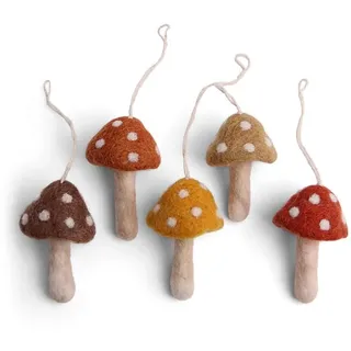 Gry & SIF handgemachte Herbstdeko aus Filz, Herbstdeko zum Aufhängen, Zierschmuck für den Herbst, Fensterdeko, Halloweendeko, Pilze Deko | Fliegenpilze rot 5er Set