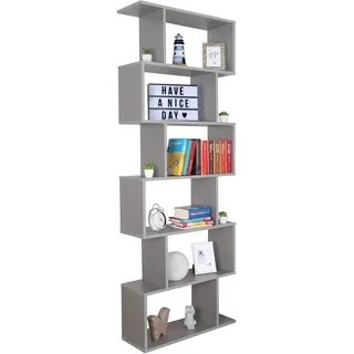 RICOO Standregal 6 Regalböden WM070-PL Raumteiler Regal schmal grau 192×70×25 cm Bücherregal Holzregal Wand Würfelregal Büroregal klein Regale & Ablagen Bookshelf Wandregal Holz