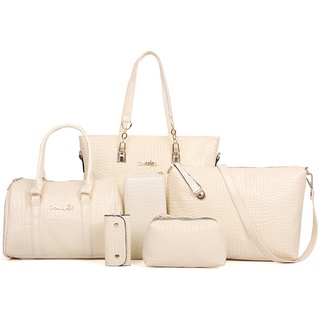 FiveloveTwo Damen 6-teiliges Set mit Crossbody Tasche und Geldbörsen PU Leder Schultertasche Shopper Tragetaschen Umhängetasche Geldbeutel Tote Taschen Clutches Beige