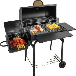 Holzkohlegrill, 147cm x 70cm x 126cm, Große Grillnetzgröße 39cm x 34cm, Kleine Grillnetzgröße 31,5cm x 31cm, Legierter Stahl, Geeignet für 10 Personen