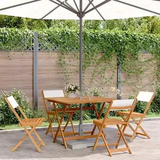 5-TLG. Garten Essgruppe 4 Personen Sitzgruppe Klappbar Sitzgarnitur Gartenmöbel Set Balkonmöbel Terrassenmöbel Set Gartenlounge Set Gartengarnitur Stoff und Massivholz Cremeweiß - Creme
