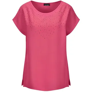 Schlupfbluse GOLDNER "Elegante Viskosebluse mit Glitzer", Damen, Gr. 42, rosa (rosé), Obermaterial: 100% Viskose CV., festlich, figurumspielend, U-Boot-Ausschnitt, normales Bündchen, Blusen Schlupfbluse, Dekosteine