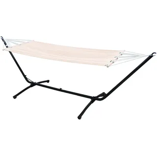 Amanka Hängematte mit Gestell 310/100 cm, Beige/Schwarz , Metall , Rechteckig , 100x95x310 cm , Gartenmöbel, Gartenschaukeln, Hängematten