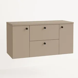 WENA Waschtischunterschrank mit 2 Türen und 2 Schubladen 120 cm, glatte Fronten, schwarze Metallgriffe Beti (Farbe: Cappuccino) - Beige