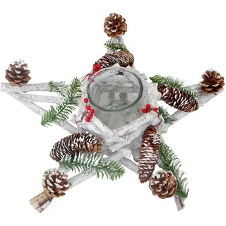 MCW Adventskranz Stern Weiß , Holz , 12 cm , Dekoration, Weihnachtsdekoration, Adventskränze
