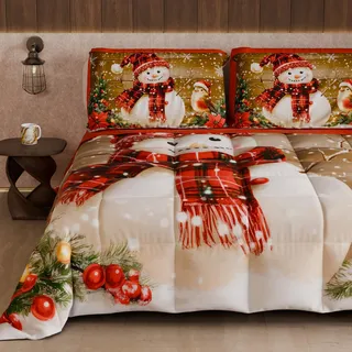 PETTI Artigiani Italiani – Winter-Weihnachts-Doppelbettdecke, doppelseitige Steppdecke, einfarbig und Digitaldruck Xmas 10, hergestellt in Italien
