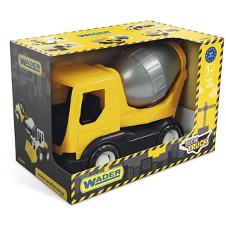 Wader 35363 - Tech Truck Betonmischer mit drehbarer Trommel und stabilen Stahlachsen, ca. 26 x 14,5 x 19 cm groß, gelb, ab 12 Monaten, kreatives Spielen