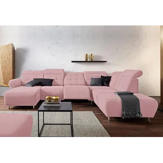 Places of Style Wohnlandschaft »Manhattan U-Form«, 2 Sitze mit elektrischer Relaxfunktion, verstellbare Armlehnen, rosa